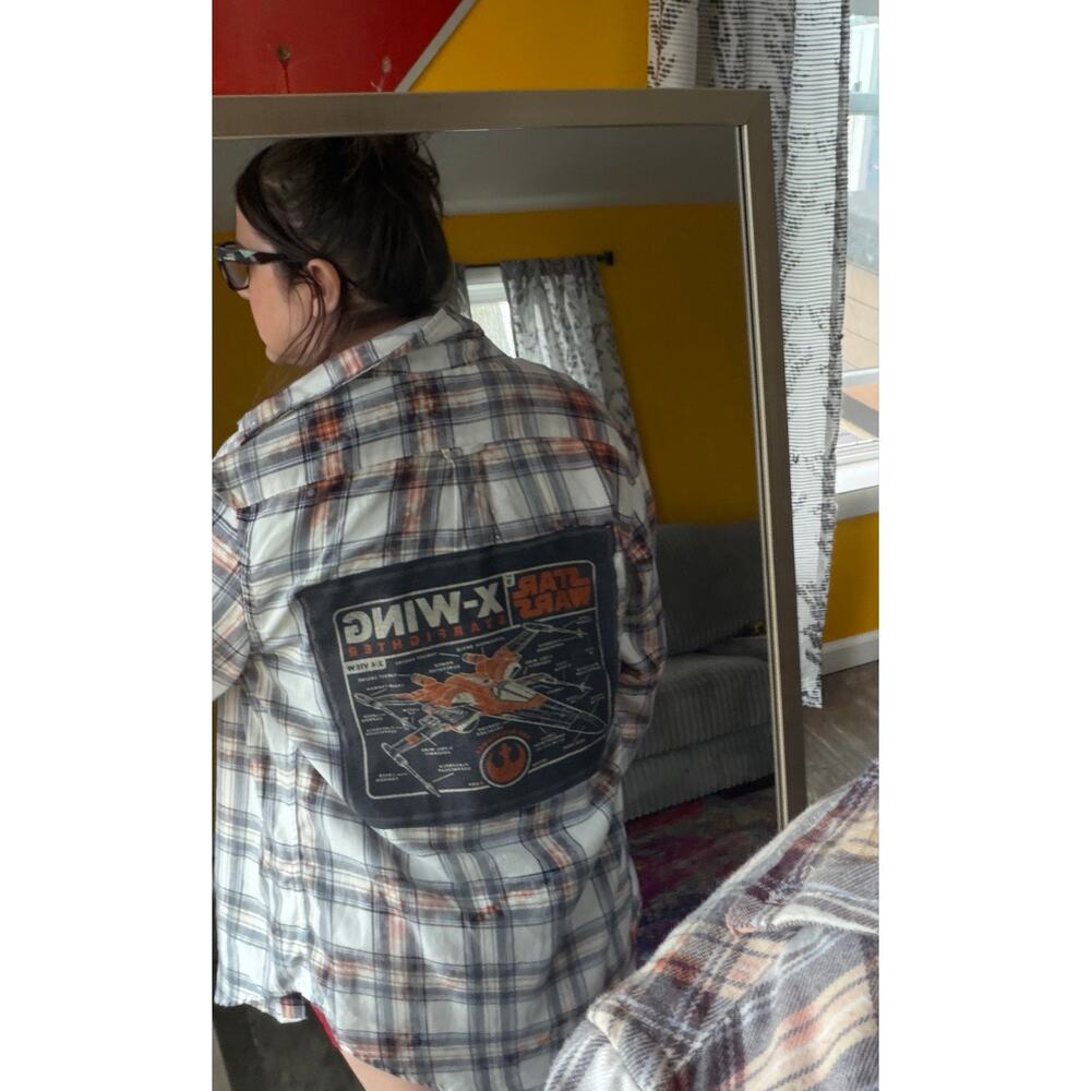 disney star wars upcycled custom flannel shirt graphic tee on back bespoke